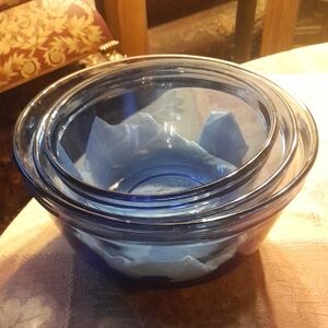 Anchor Hocking Blue Glass Mixing Bowls